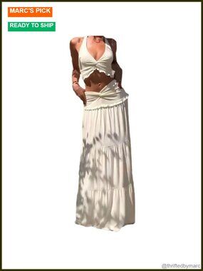 Sleeveless Strap Top and Maxi Skirt 2 Piece Set Going Out Vacation Outfit